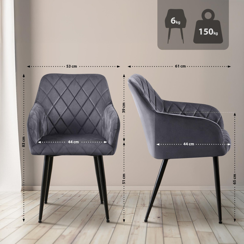 Chaise de salle à manger Monett, velours B, gris foncé