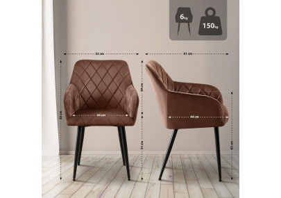 Chaise de salle à manger Monett en velours marron