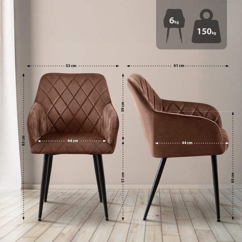 Chaise de salle à manger Monett en velours marron