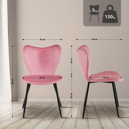 Chaise de salle à manger Maika, velours, rose