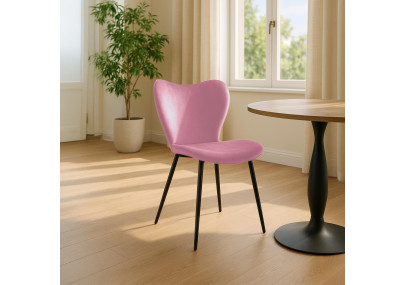 Chaise de salle à manger Maika, velours, rose
