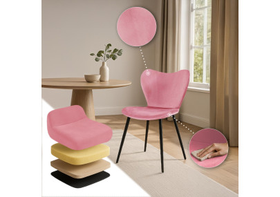 Chaise de salle à manger Maika, velours, rose