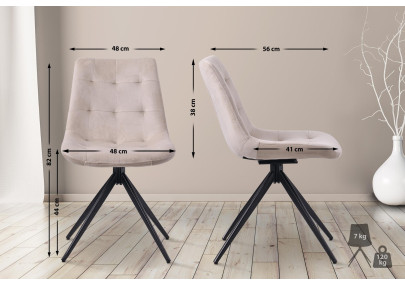 Chaise de salle à manger Merna en velours, crème