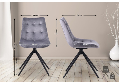 Chaise de salle à manger Merna en velours gris foncé