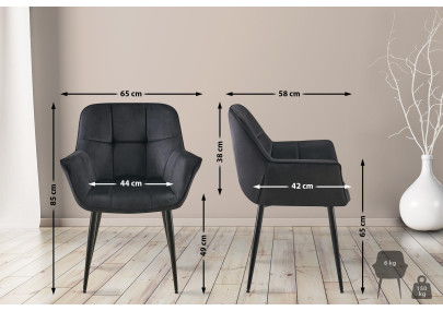 Chaise de salle à manger Roseville, velours, noire