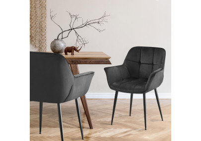 Chaise de salle à manger Roseville, velours, noire