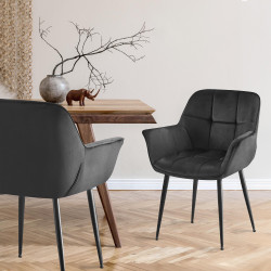 Chaise de salle à manger Roseville, velours, noire