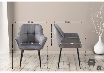 Chaise de salle à manger Roseville, velours gris foncé