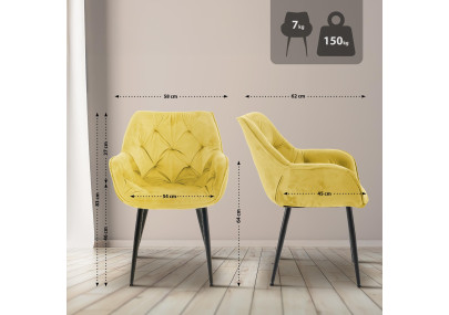 Ensemble de 2 chaises Tanna en velours jaune