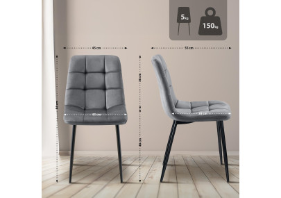 Ensemble de 2 chaises de salle à manger Tilde en velours gris foncé