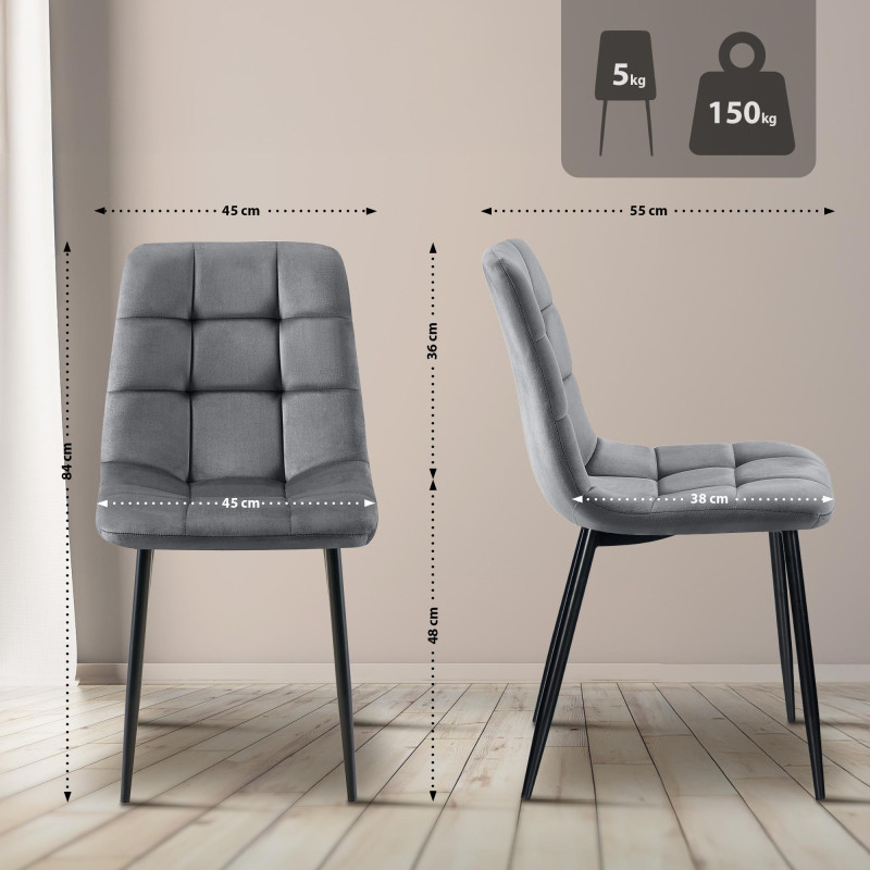 Ensemble de 2 chaises de salle à manger Tilde en velours gris foncé