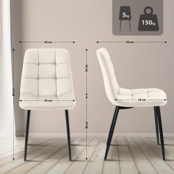 Ensemble de 2 chaises de salle à manger Tilde en velours blanc crème