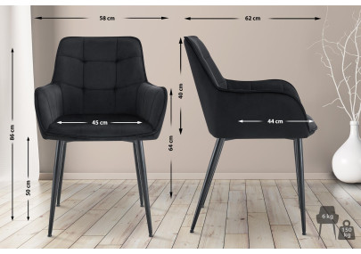 Chaise de salle à manger Ferndale, velours, noire