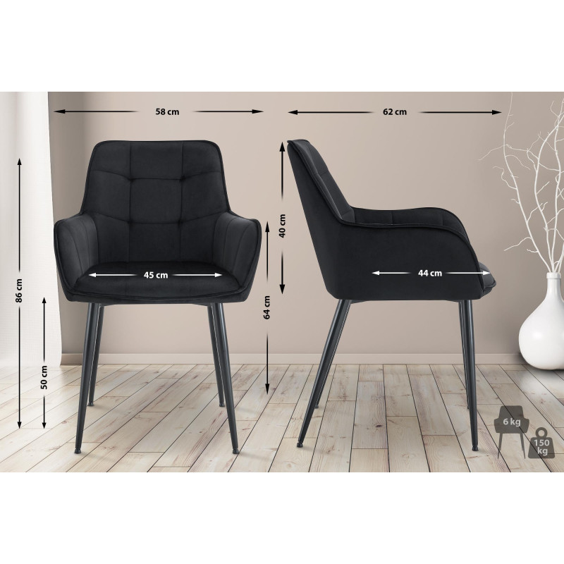 Chaise de salle à manger Ferndale, velours, noire