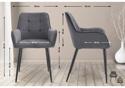 Chaise de salle à manger Ferndale, velours gris foncé