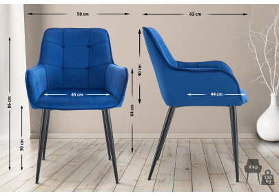 Chaise de salle à manger Ferndale, velours, bleu foncé