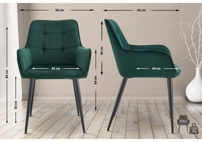 Chaise de salle à manger Ferndale, velours vert foncé