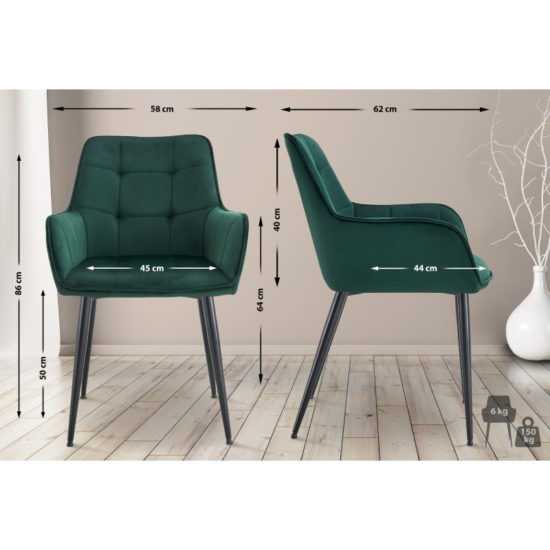 Chaise de salle à manger Ferndale, velours vert foncé