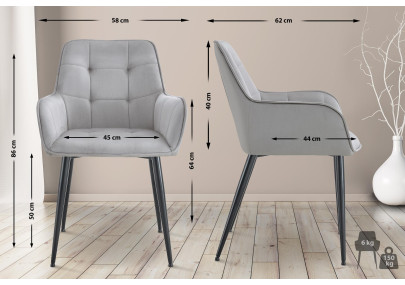 Chaise de salle à manger Ferndale, velours gris clair