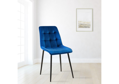 Chaise de salle à manger Gifford, velours, bleu foncé