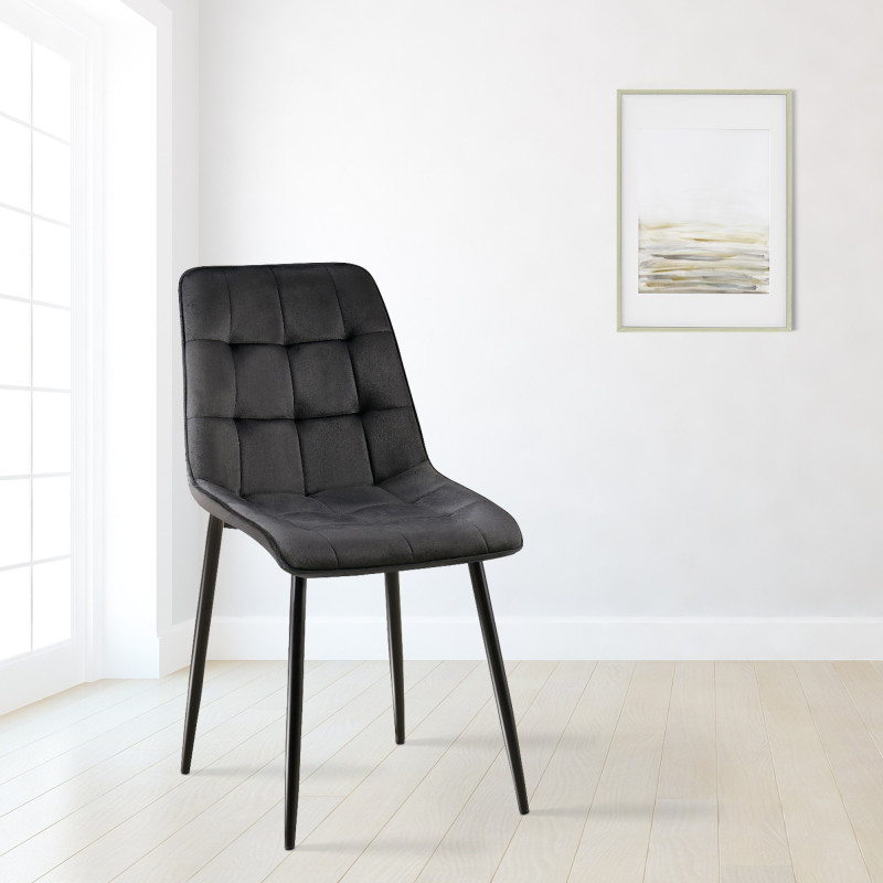 Chaise de salle à manger Gifford, velours, noire