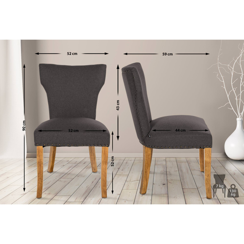 Ensemble de 2 chaises de salle à manger Zadar, tissu gris foncé antique clair