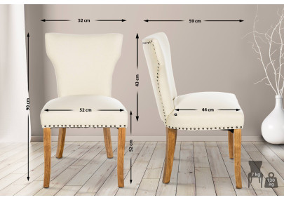 Ensemble de 2 chaises de salle à manger Zadar, tissu crème clair antique