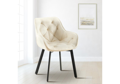 Ensemble de 2 chaises de salle à manger Antigo en velours crème