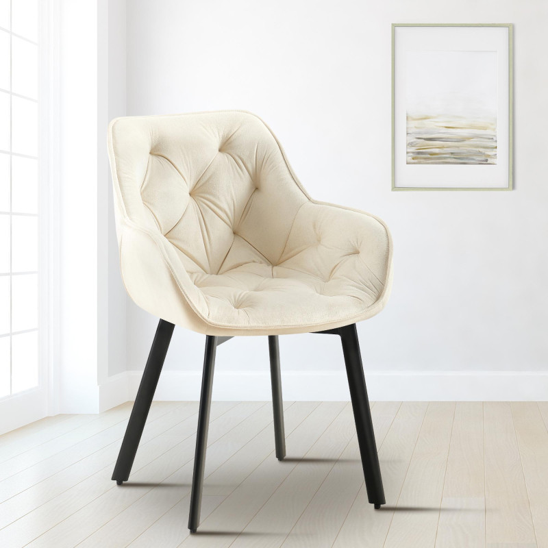 Ensemble de 2 chaises de salle à manger Antigo en velours crème