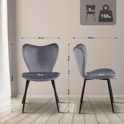 Chaise de salle à manger Maika, velours, gris foncé