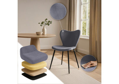 Chaise de salle à manger Maika, velours, gris foncé