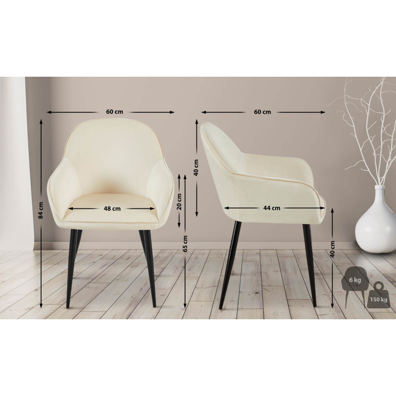 Ensemble de 2 chaises de salle à manger Boise en velours crème