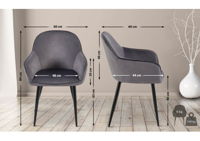 Ensemble de 2 chaises de salle à manger Boise en velours gris foncé