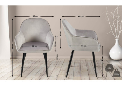 Ensemble de 2 chaises de salle à manger Boise en velours gris