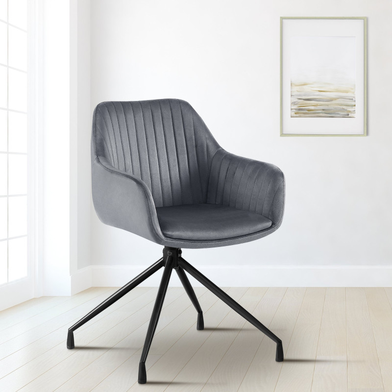 Chaise de salle à manger Welby, velours, gris foncé