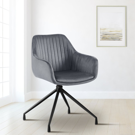 Chaise de salle à manger Welby, velours, gris foncé
