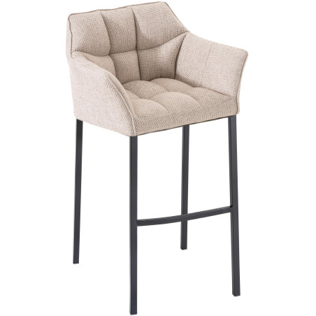 Tabouret de bar Damaso B en tissu avec piètement à 4 pieds ivoire