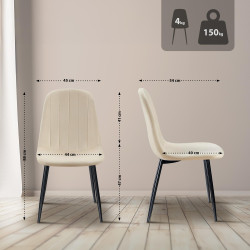 Ensemble de 4 chaises de salle à manger Baxter en velours crème