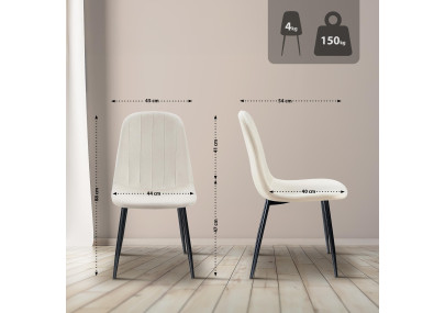 Ensemble de 4 chaises de salle à manger Baxter en velours blanc crème