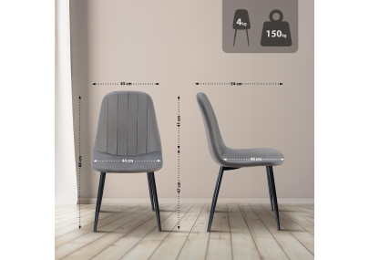 Ensemble de 4 chaises de salle à manger Baxter en velours gris foncé