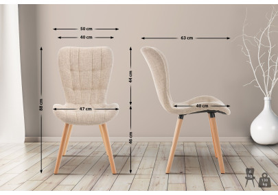 Ensemble de 2 chaises Elda, tissu crème