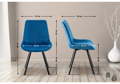 Ensemble de 2 chaises de salle à manger Lewes en velours bleu foncé