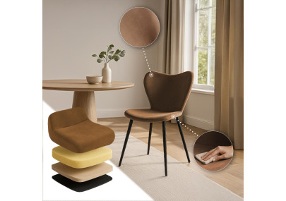 Chaise de salle à manger Maika, velours, marron