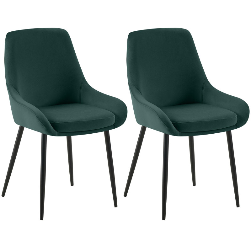 Ensemble de 2 chaises de salle à manger Elmira en velours noir et vert