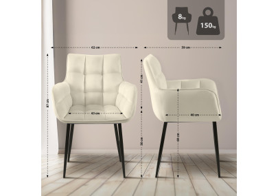 Fauteuil Tirana, velours, crème