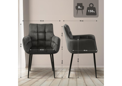 Fauteuil Tirana en velours anthracite