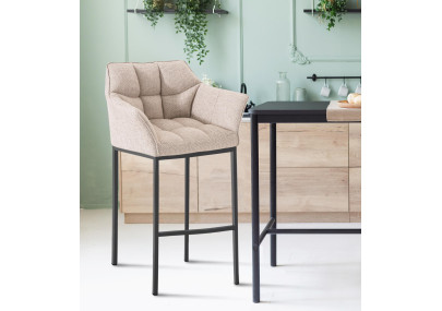 Tabouret de bar Damaso B en tissu avec piètement à 4 pieds, ivoire