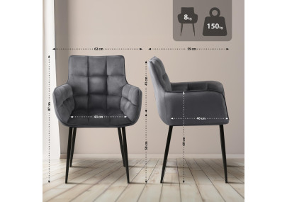 Fauteuil Tirana, velours, gris foncé