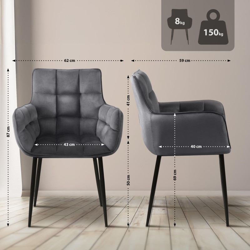 Fauteuil Tirana, velours, gris foncé