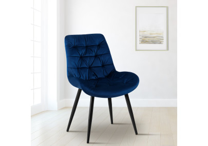 Chaise de salle à manger Rossford, velours, bleu foncé